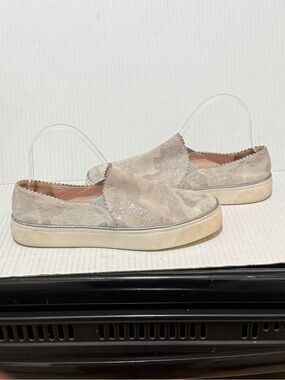 Stuart Weitzman Camo Suede Slip On Sneakers Metallic Glitter Flatform Sz 7 1/2